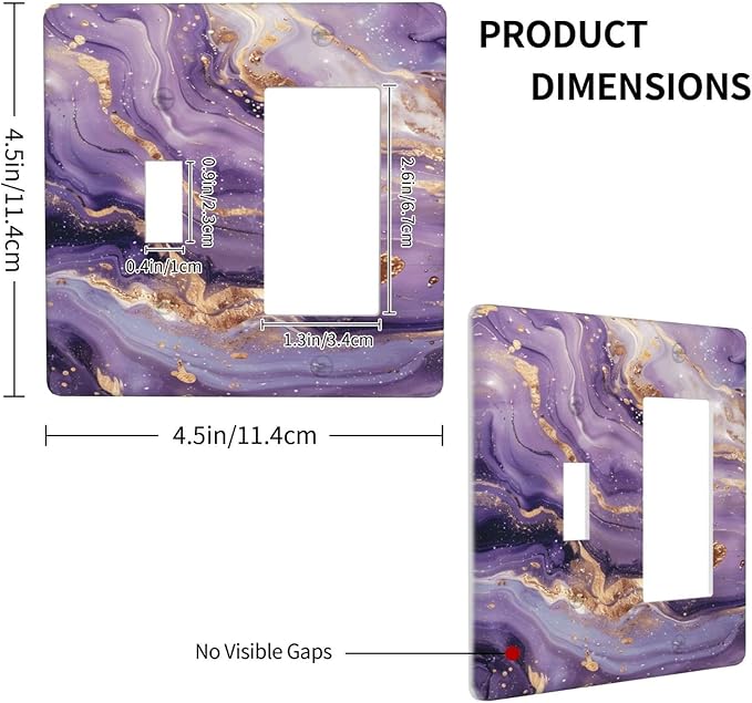Luxury Marble Texture Purple And Gold Abstract Print Outlet Covers 1 Toggle 1 Rocker Combination Decorative Wall Plate Electrical Switch Plates Light Switch Cover Plate for Bathroom Home Decor