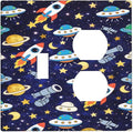 Decorative Outlet Covers Blue Space-themed Rocket Spaceship 2 Gang Light Switch Cover Plate Single Toggle Duplex Wall Plates for Electrical Switch Plate Covers for Children's Room Decor