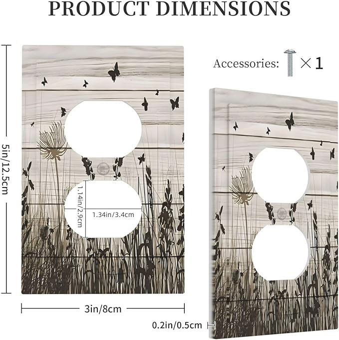 Wildflower Butterfly Grass Dandelion Vintage Wooden Print Outlet Covers 1 Gang Duplex Light Switch Cover Decorative Switch Plates Electrical Receptacle Faceplate Wall Plate for Farmhouse Home Decor