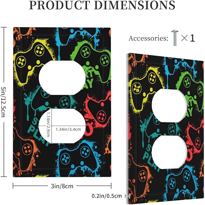 Gaming Hippie Gamer Modern Gamepad Colorful Graffiti Outlet Covers 1 Gang Duplex Light Switch Cover Decorative Switch Plates Electrical Receptacle Faceplate Wall Plate for Kids Room Nursery Decor
