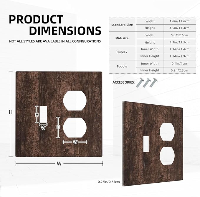 Brown Dark Wood Plank Rustic Vintage Print Wallplates 1 Toggle 1 Duplex Switch Plate Electrical GFCI Faceplate Decorative Light Switch Covers for Farmhouse Home Decor