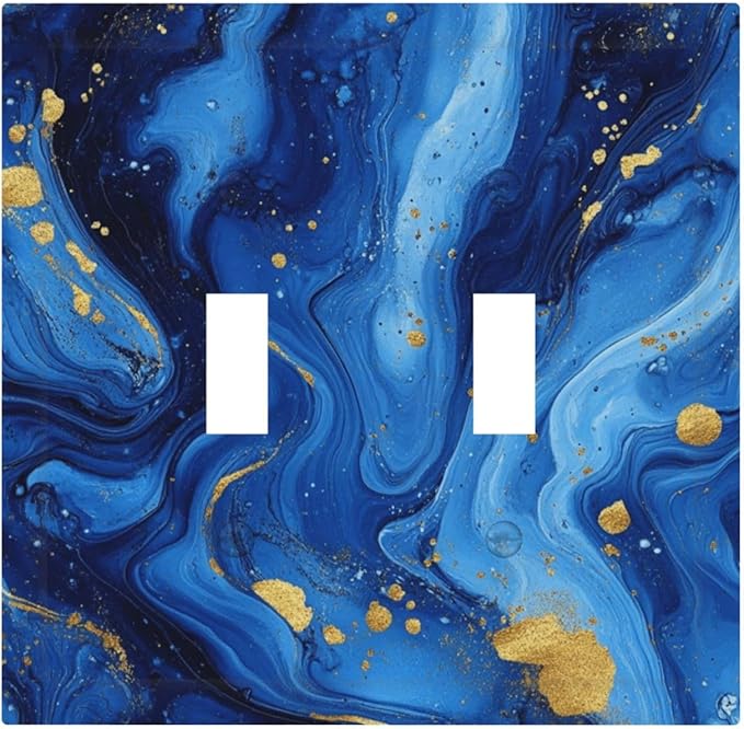 Light Switch Cover Plate Navy Blue Gold Marble Abstract Luxury 2 Gang Double Switch Plate Covers Toggle Wallplate Decorative Outlet Covers Electrical Switchplate for Bathroom Home Decor