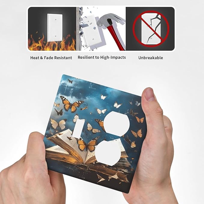 Decorative Art Light Switch Covers Butterflies from the Book 2 Gang Single Toggle Duplex Combination Electrical Faceplate Switchplate Wall Plate for Home Decor