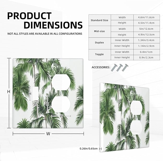 Wallplates Palm Trees Tropical Green Plant Palm Leaf 1 Toggle 1 Duplex Switch Plate Electrical Gfci Faceplate Decorative Light Switch Covers For Bed Room Bathroom Decor