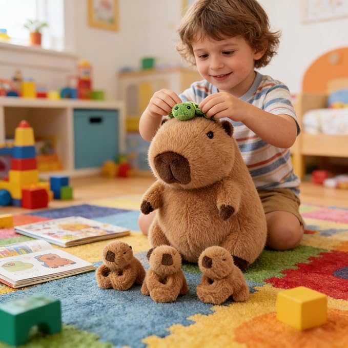 Youthfuljive 5 in 1 Capybara Plush Set 12.8" Mommy Capybara Stuffed Animal with Babies Inside, Stuffed Capybara Plush with 3 Baby Capibaras Peluches Capybara Pillow Plushies Toys for Kids Birthday