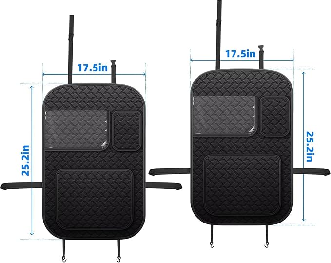 Back Seat Protector 2 Pack Fit for Ford F150 Car Kick Mats with Touch Screen Tablet Holder Storage Organizer Waterproof Dirt Proof Faux Leather Auto Accessories for Kids (1 Pair Black)