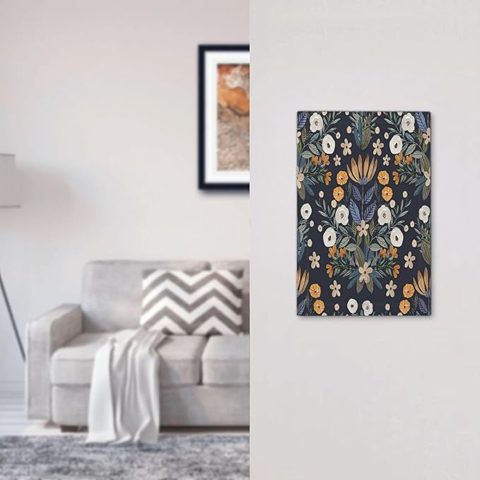 Boho Leaf Floral Navy Blue Background 1 Gang Light Switch Covers No Device Wall Plate Decorative Blank Switchplate Electrical Faceplate for Farmhouse Country Livingroom Bedroom Decor
