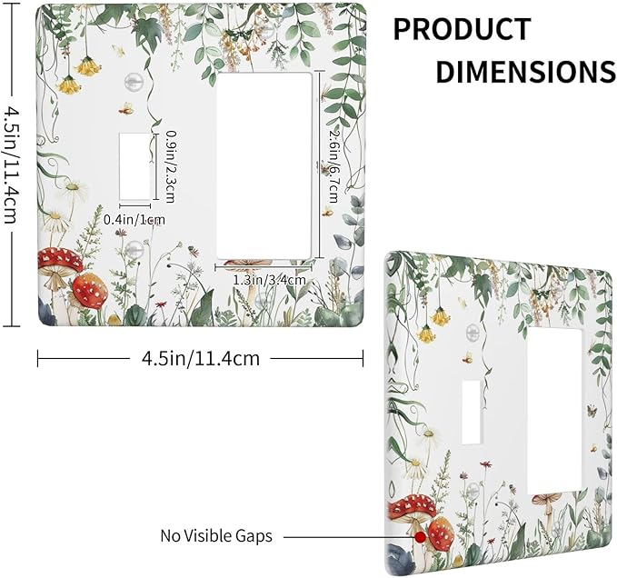 Outlet Covers Sage Plant Red Mushroom Butterfly Wild Flower 1 Toggle 1 Rocker Combination Decorative Wall Plate Electrical Switch Plates Light Switch Cover Plate For Bed Room Kids Room