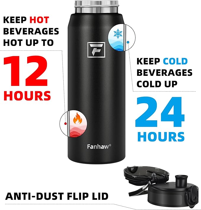Fanhaw 24 oz Insulated Stainless Steel Water Bottle with Straw Lid, Leakproof & Anti-Dust Sports Bottle for Kids, Women & Men (Purple Green)