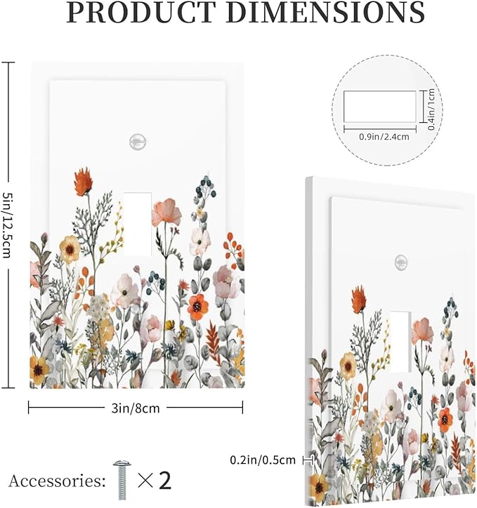 Decorative Light Switch Cover Colorful Wildflowers Boho Vintage Floral 1 Gang Single Toggle Device Electrical Faceplate Switchplates Decorator Outlet Wall Plate For Bed Room Living Room