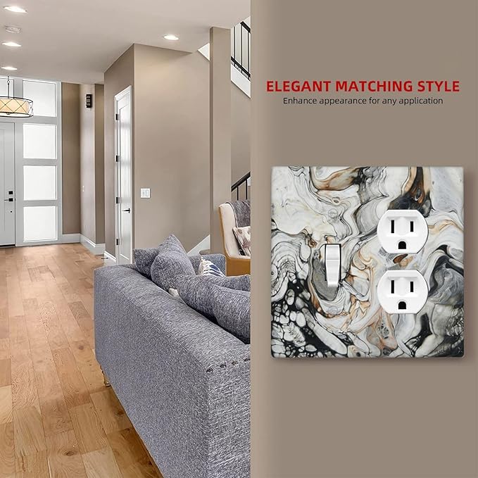 Black Gold Marble Texture Modern Abstract Print Wallplates 1 Toggle 1 Duplex Switch Plate Electrical GFCI Faceplate Decorative Light Switch Covers for Bathroom Kitchen Decor