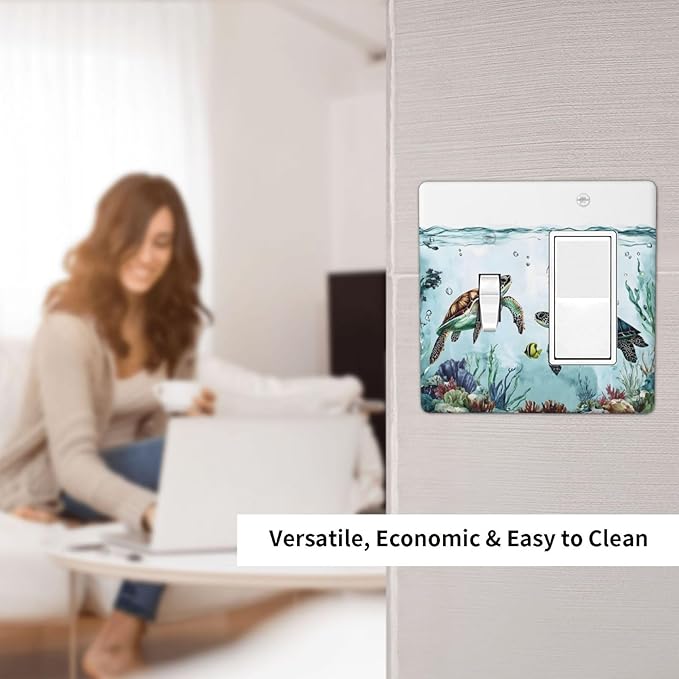 Sea Turtles Sea Coral Seaweed Ocean Jellyfish Outlet Covers 1 Toggle 1 Rocker Combination Decorative Wall Plate Electrical Switch Plates Light Switch Cover Plate for Kids Room Bathroom Decor