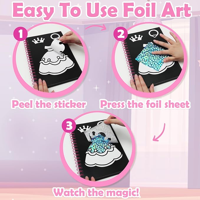 FUNNYB&G Foil Art Crafts for Kids Ages 4-8: Mother's Day 2026, Birthday Gift for Girls, Art and Crafts Supplies, Party Favors, Creative Toys for Girls 4 5 6 7 8 9 Years Old(Dress Up)