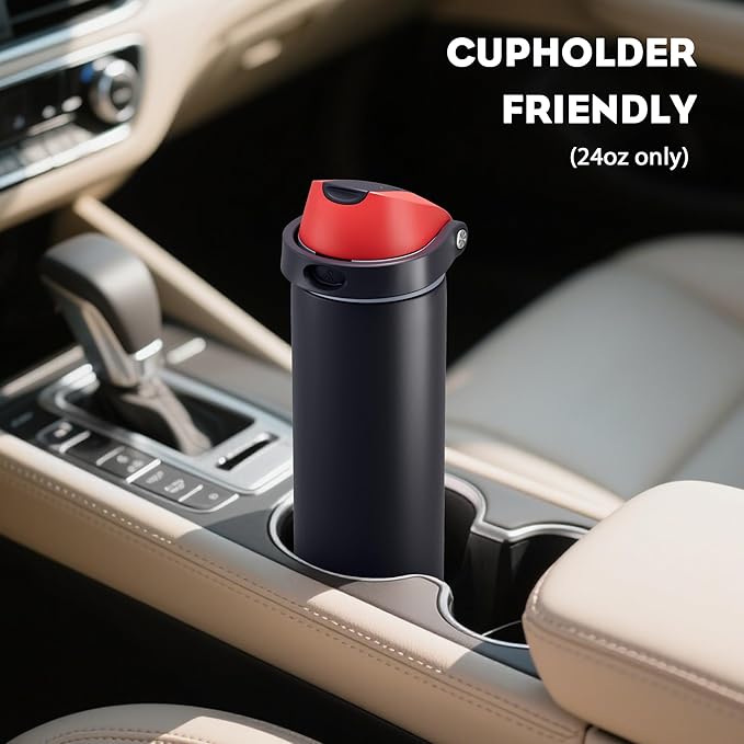 POWCAN 24 oz Stainless Steel Water Bottle: 2-in-1 Push-Button Spout & Quick-Flip Straw, Leakproof, Cold 24Hrs, Fits Car Cup Holder, Insulated Vacuum Flask for Sports, Trip, School Gift (Storm Hammer)