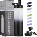 DOMICARE Insulated Water Bottle, 22 oz Vacuum Insulated Stainless Steel Reusable Sports Bottle with Straw Lid & Spout Lid for Travel, Camping, Bike, Leakproof, Black/White, 1 Pack