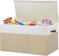 Gowee Extra Large Toy Storage Box with Lid, Sturdy Toys Storage Chest Bin Organizer Basket with Dividers for Kids, Boys, Girls, Nursery, Closet, Bedroom, Playroom 35.5"x17" x17" (Beige and White)