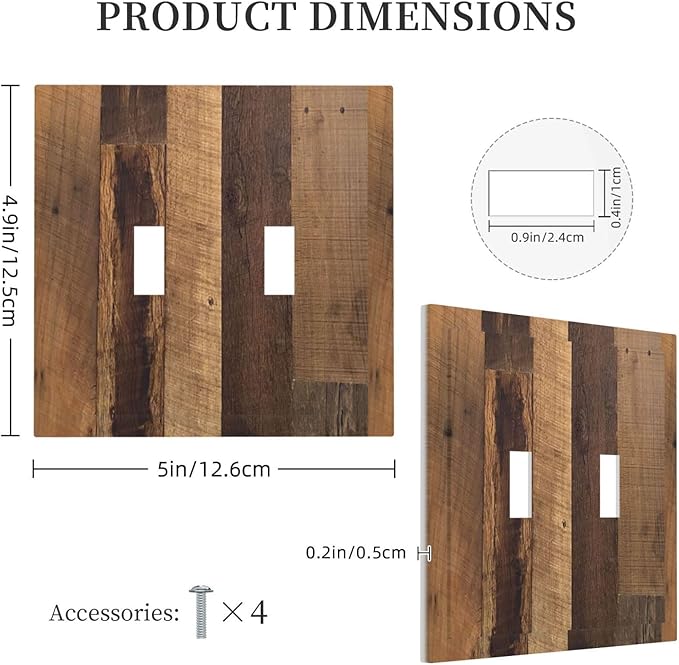 Decorative Switch Plates Natural Wood Brown Wooden Planks 2 Gang Double Toggle Outlet Light Switch Cover Wall Plate Electrical Faceplate For Farmhouse Cabin Decor