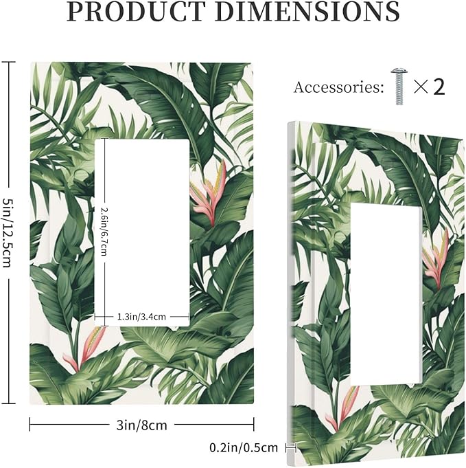 Tropical Leaf Jungle Botanical Palm Tree Greenery Floral Decorative Outlet Covers 1 Gang Single Rocker Light Switch Cover Plate Wall Plates GFCI Faceplate for Bedroom Living Room Decor