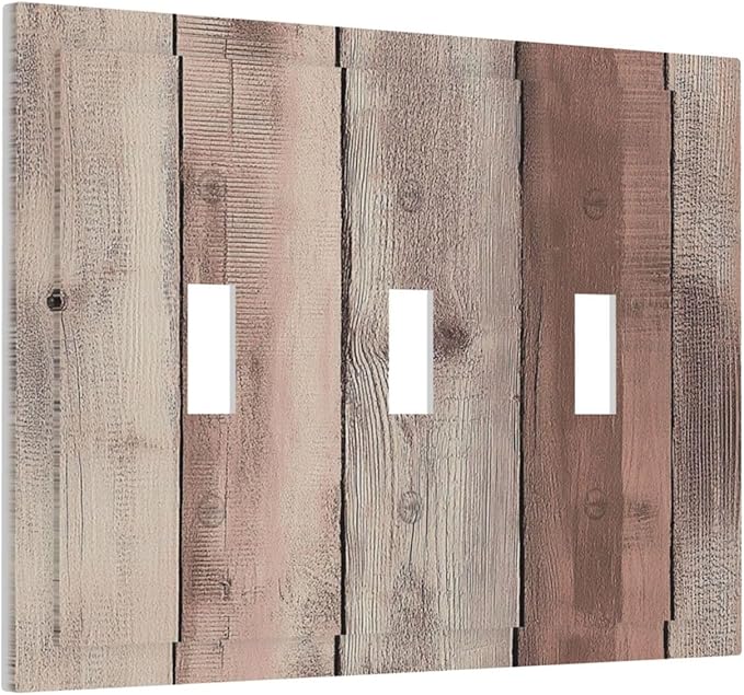 Decorative Switch Plates Vintage Natural Wood Rustic Cinnamon 3 Gang Wall Plate Triple Toggle Light Switch Cover Faceplate Electrical Wall Panels For Farmhouse Cabin Decor