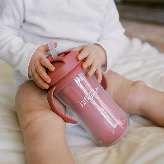 Dr. Brown's Milestones Insulated Sippy Cup with Straw and Handles, Spill-Proof Tumbler with Lid, 4-Pack, Pink/Orange/Green/Purple, 10 oz/300 mL, BPA Free, 12m+