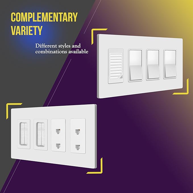 ENERLITES - SI8834-W-STICKER Screwless Decorator Wall Plates Child Safe Outlet Covers, Size 4-Gang 4.68" H x 8.30” L, Unbreakable Polycarbonate Thermoplastic, SI8834-W, Glossy, White