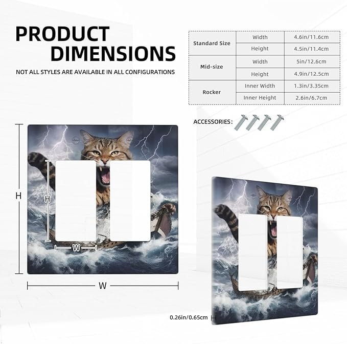 Decorative Outlet Covers Funny Cat Sea Ship Ocean Billow Wave Novelty 2 Gang Wall Plate Double Rocker Switch Light Switch Plate Covers Jumbo Dual Electrical GFCI Switch Cover Plate