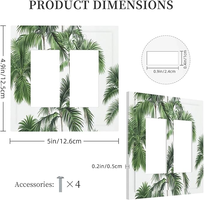 Decorative Outlet Covers Palm Trees Tropical Green Plant Palm Leaf 2 Gang Double Gfci Rocker Electrical Wall Panels Light Switch Cover Plate For Bed Room Bathroom Decor