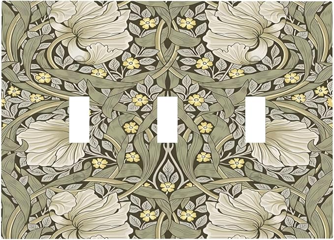 William Morris Pimpernel Flowers Plant Floral Decorative Switch Plates 3 Gang Wall Plate Triple Toggle Light Switch Cover Faceplate Electrical Wall Panels for Farmhouse Living Room Decor
