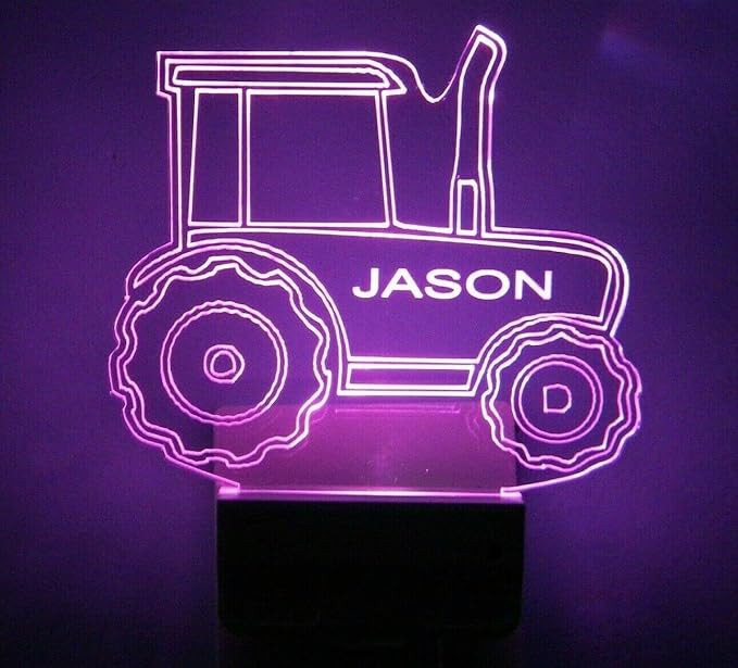 MIRROR MANIA Night Light Multi Color Personalized LED Plug-in, Ultra-Slim Touch Night Light Smart Dusk to Dawn Sensor, Kids Children's Bedroom Kitchen Bathroom Hallway Play Room Variations (Tractor)