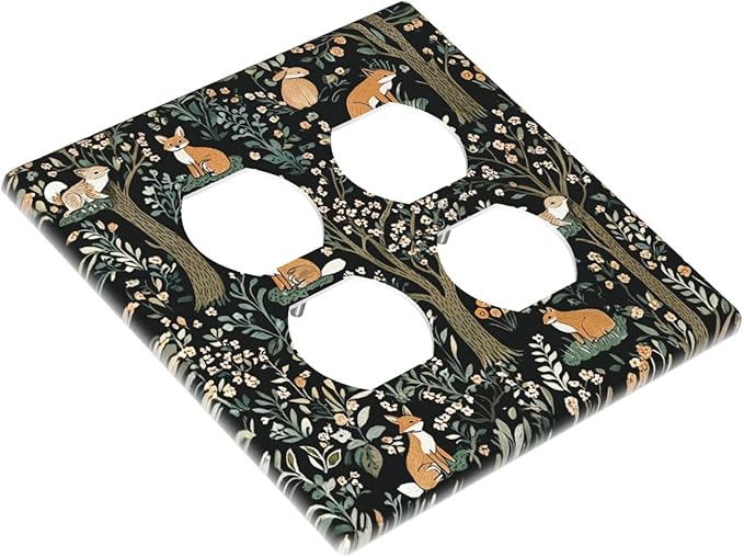 Outlet Covers Fairy Forest Animals Fox Squirrel Flower 2 Gang Double Duplex Decorative Light Switch Covers Electrical Wallplates Socket Faceplate For Bed Room Farmhouse Decor