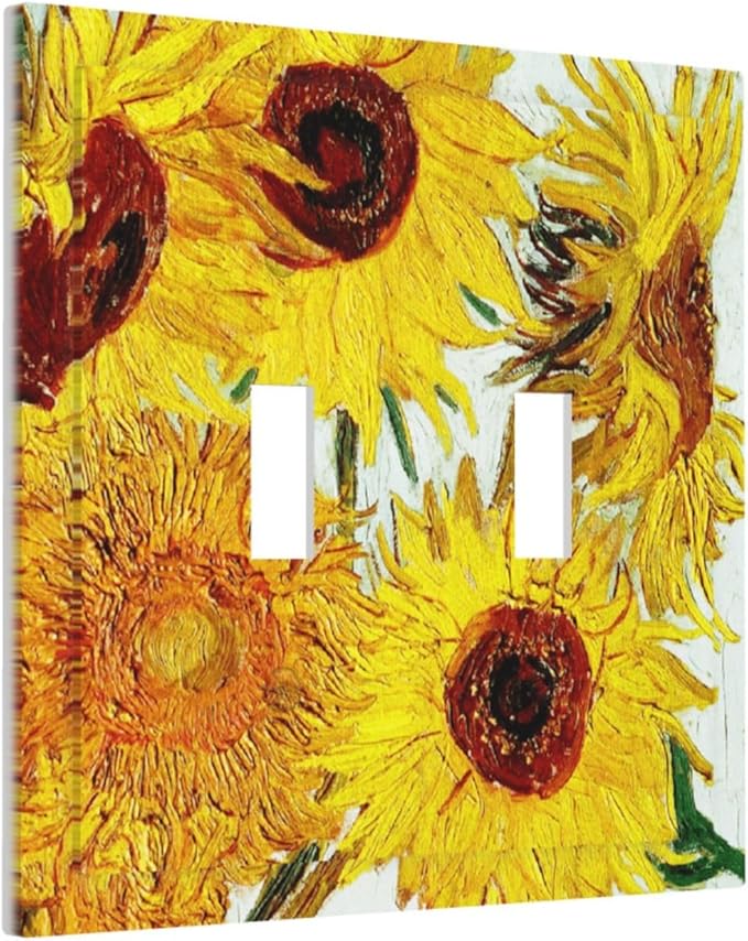 Rustic Sunflower Oil Painting Vintage Flowers Decorative Switch Plates 2 Gang Double Toggle Outlet Light Switch Cover Wall Plate Electrical Faceplate for Bed Room Living Room Decor