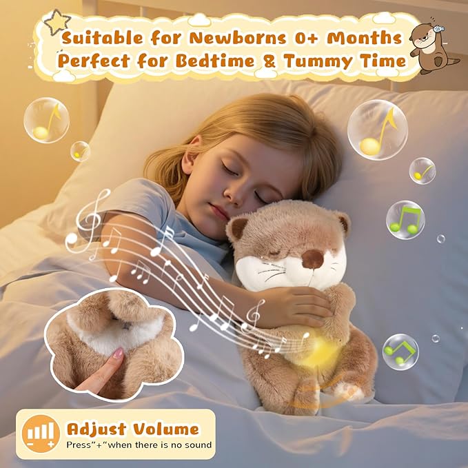 Baby Comfort Otter Breathing Stuffed Animal Buddy-Fur Real Pets Plush Sound Machine with Music, Warm Lights, Peaceful Moments for Kids & Adult | Peluche Que Respira