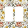 Multicolor Peony Daisy Vintage Floral Flower Decorative Outlet Covers 2 Gang Double GFCI Rocker Electrical Wall Panels Light Switch Cover Plate for Bedroom Living Room Decor