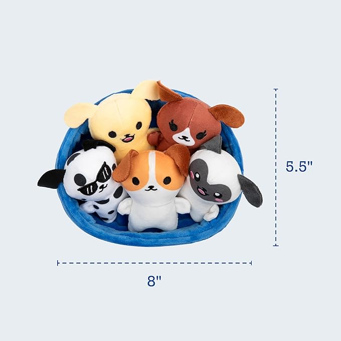 Emotional Support Puppies by Relatable, Cuddly Stuffed Animals and Plushies Set, Small Gifts for Mom, Includes 5 Puppies Plush Toys with Carrying Basket, for Mom