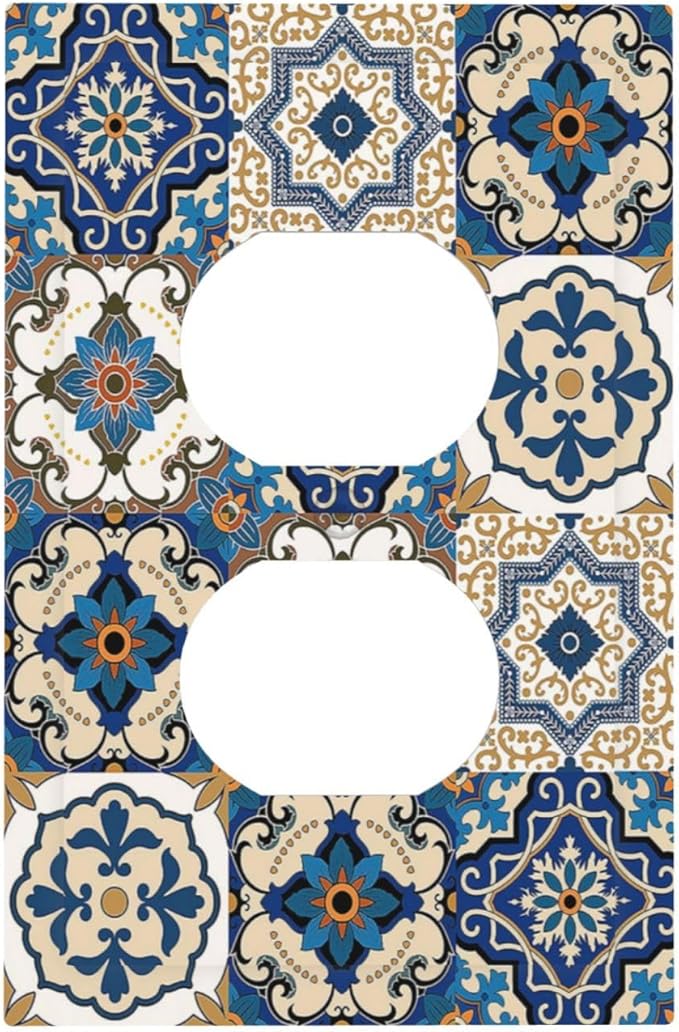Outlet Covers Mandala Decorative Tile Talavera Moroccan Tiles 1 Gang Duplex Electrical Receptacle Faceplate Light Switch Cover Wall Plate Decorative Switch Plates for Bedroom living Room