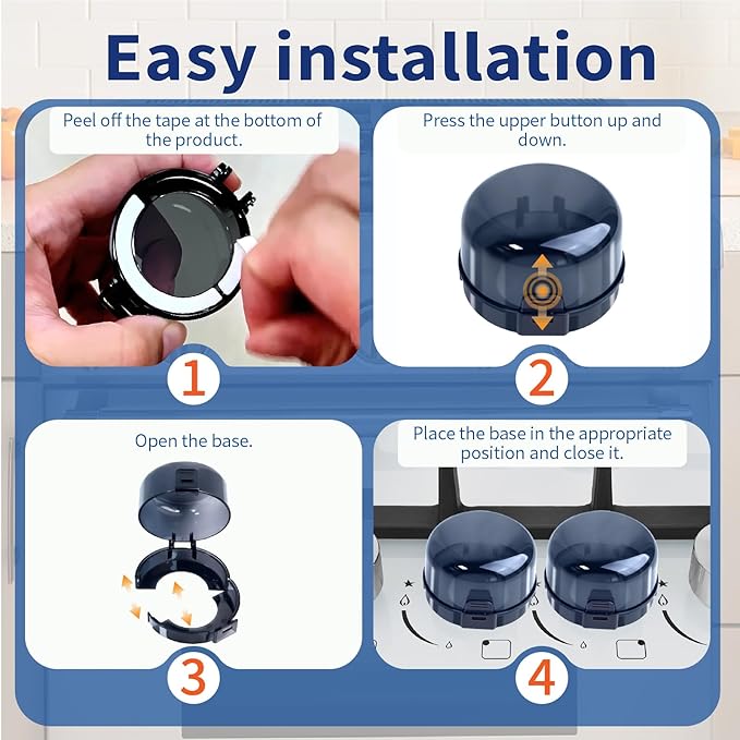 Stove Knob Safety Covers - Child Oven Safety Knobs Guard Covers 5pcs Non-Universal Large Gas Stove Knob Cooker Protective Upgraded Double Buckle for Kids Baby Pets (Black, 8.98x5.43cm)