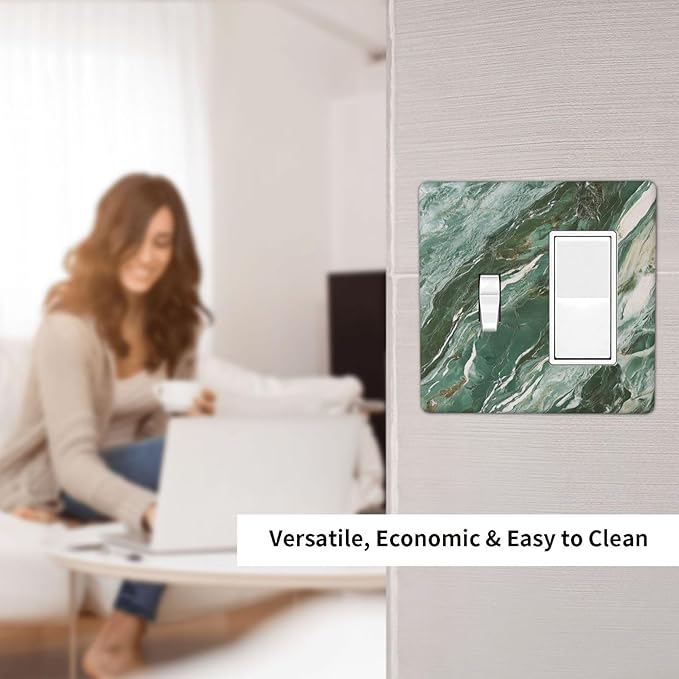 Decorative Toggle Switch Cover Plate with Modern Luxury Green Marble Texture Design 2-Gang 1-Gang Standard Wall Plate Light Switch Cover for Kitchen Bathroom Decor