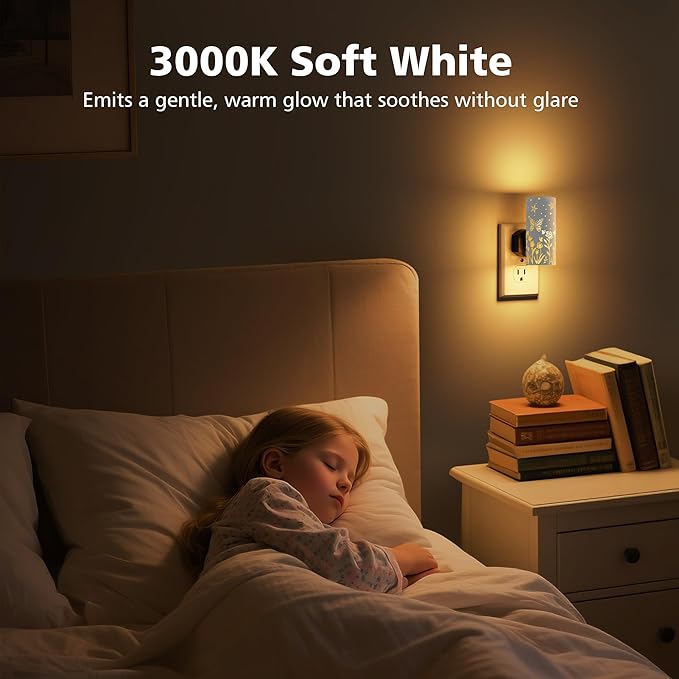LED Night Lights Plug into Wall, 2-Pack 3000K Bright Plug in Nightlights, Dusk-to-Dawn, Dimmable 0-100LM, Auto-On/Off, Home Decor for Bedroom, Bathroom, Hallway, Kitchen, White Butterfly