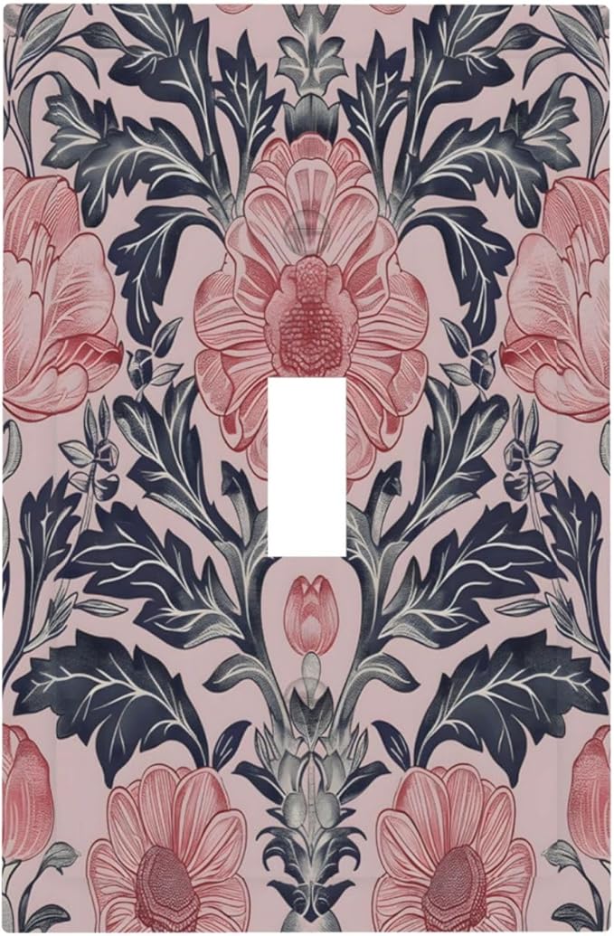 Pink Floral Vintage Botanical Boho Flower Decorative Light Switch Cover 1 Gang Single Toggle Device Electrical Faceplate Switchplates Decorator Outlet Wall Plate for Farmhouse Home Decor