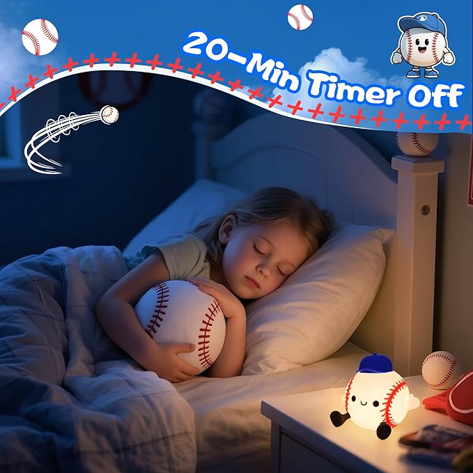 CoolGift Mart Baseball Night Light, Silicone Touch Control Lamp USB Rechargeable with Timer & Brightness Adjustment, Ideal for Breastfeeding Creates Glow for All Ages Baseball Lovers
