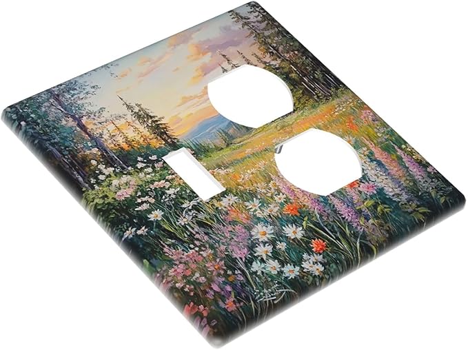 Wallplates Floral Landscape Rustic Nature Wildflower 1 Toggle 1 Duplex Switch Plate Electrical Gfci Faceplate Decorative Light Switch Covers For Bed Room Living Room Decor
