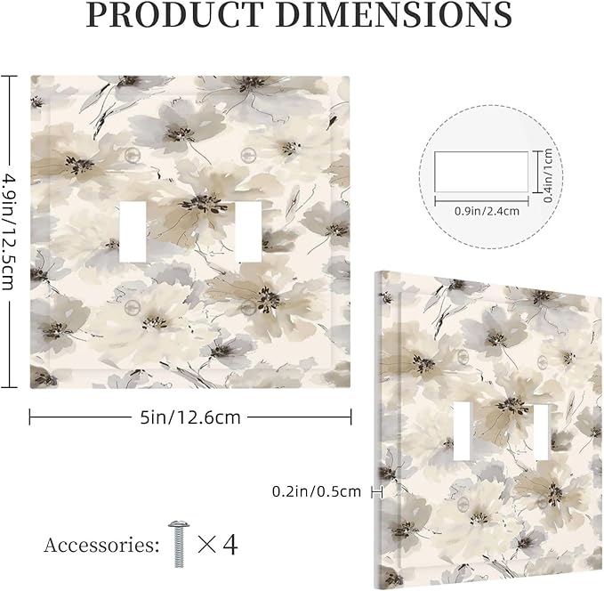 Decorative Switch Plate Covers Beige Flower Watercolor Flower 2 Gang Double Toggle Light Switch Cover Plate Electrical Wall Plate Outlet Cover Outlet Light Switch Cover for Bedroom Home Decor