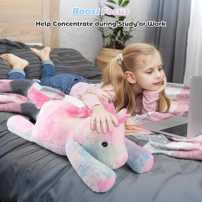 Bobbie & Laxi 24" & 4.5lbs Unicorn Stuffed Animal, Sitting & Laying Weighted Stuffed Animals, Cuddly & Soft Weighted Unicorn Plush for Adults & Kids, Unicorn Gifts for Christmas & Valentine’s Day