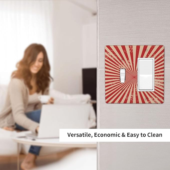 Retro Circus Sparkling Red White Lines Mid Century Outlet Covers 1 Toggle 1 Rocker Combination Decorative Wall Plate Electrical Switch Plates Light Switch Cover Plate for Farmhouse Home Decor