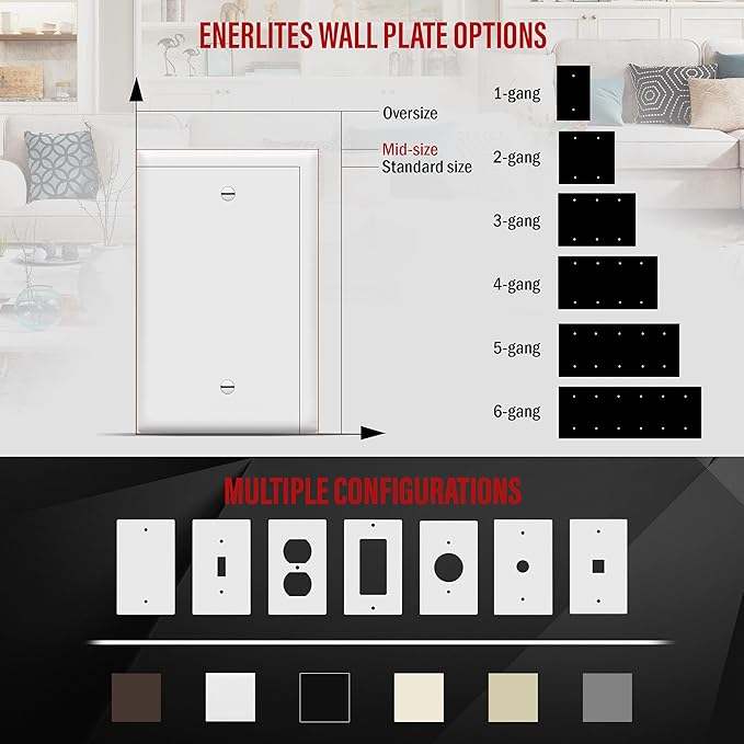 ENERLITES Blank Device Wall Plate, Gloss Finish, Mid-Size 1-Gang 4.88" x 3.11", Unbreakable Polycarbonate Thermoplastic, UL Listed, 8801M-W, White (Pack of 2)