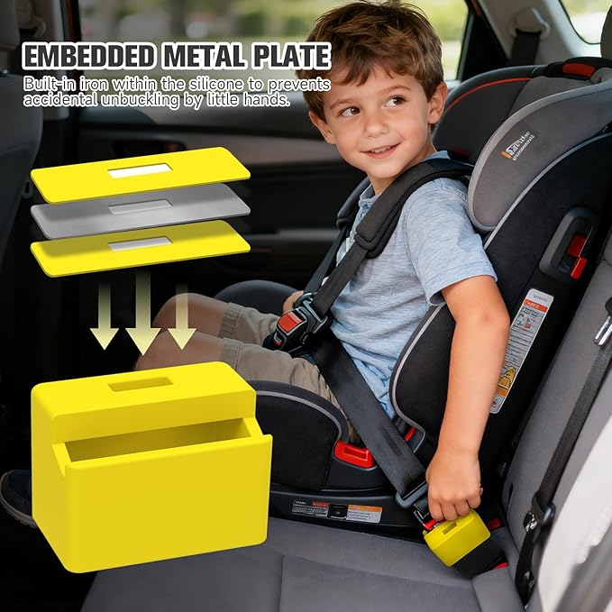 Morlike Silicone Seatbelt Secure Buckle Safety Cover Lock | Keep Children Safe in Car Seat and Prevent Kids from Accidentally Unbuckling | Buckle Guard Fits Almost Vehicles(Yellow, 2 Pack)