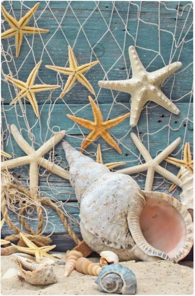 Nautical Beach Starfish Teal Wood 1 Gang No Device Wall Plate Decorative Blank Light Switch Cover Switchplate Electrical Faceplate for Bathroom Home Bedroom Art Decor