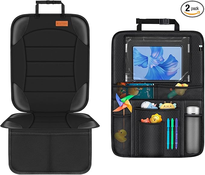Siivton 2-in-1 Car Seat Protector & Kick Mat with iPad Holder - Kids Backseat Organizer with Touchscreen Pocket, Storage Pockets & Waterproof Cover for Child Safety and Mess-Free Rides