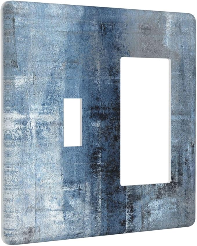 Light Switch Cover Navy Blue Gray Abstract Ink Painting 2 Gang Toggle Rocker Combo Socket Cover Wall Plates Decorative Switch Plates and Outlet Covers for Bathroom Bedroom Decor