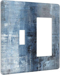 Light Switch Cover Navy Blue Gray Abstract Ink Painting 2 Gang Toggle Rocker Combo Socket Cover Wall Plates Decorative Switch Plates and Outlet Covers for Bathroom Bedroom Decor